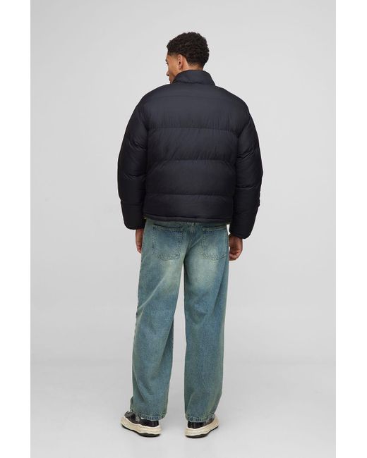 BoohooMAN Blue Regular Fit Reversible Colours Panelled Funnel Neck Puffer Jacket for men