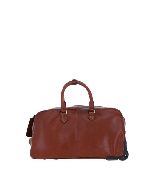 BoohooMAN Brown Ashwood Leather Luxurious Leather Wheeled Duffle Bag for men