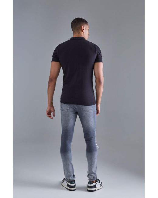Boohoo Blue Super Skinny Stretched Stacked Rip & Repair Jean In Mid Grey