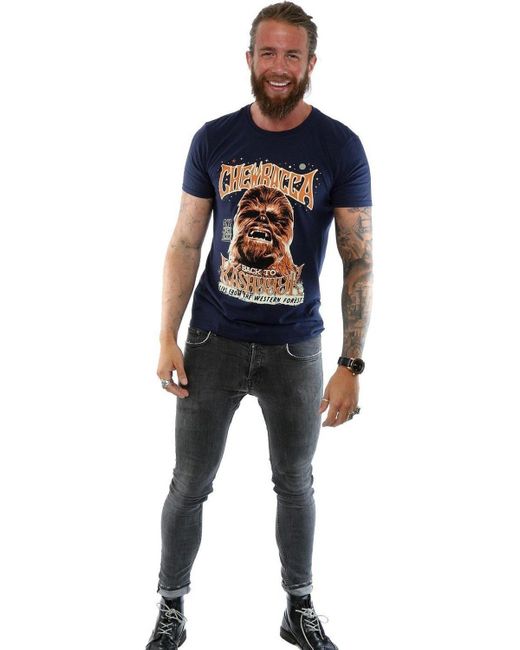 BoohooMAN Blue Star Wars Chewbacca Rock Poster T-shirt for men