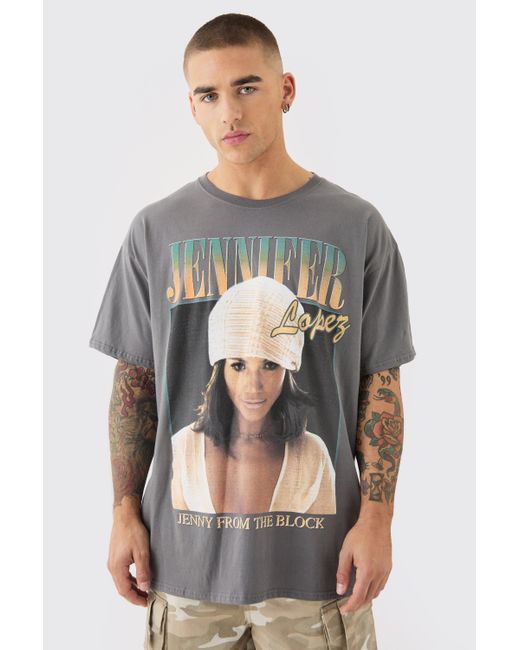 BoohooMAN Gray Oversized Jennifer Lopez License T-shirt for men