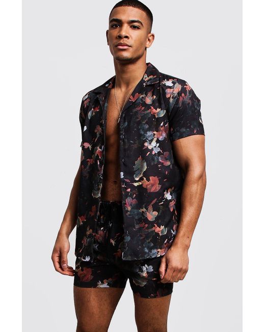BoohooMAN Denim Floral Print Shirt 