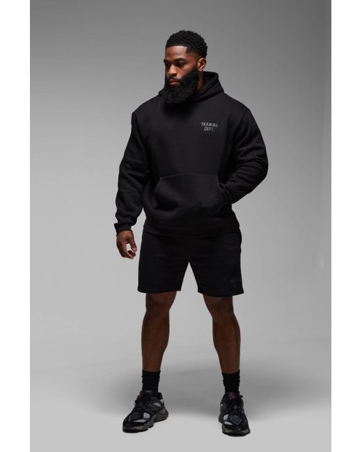 BoohooMAN Black Training Dept Oversized Short Tracksuit for men