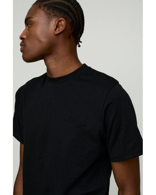 BoohooMAN Besticktes BM Signature Rundhals T-Shirt in Black für Herren