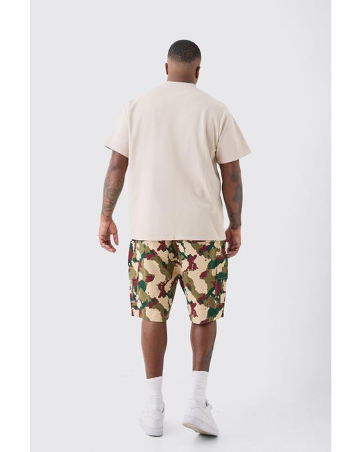 BoohooMAN Multicolor Plus Fixed Waist Camo Twill Cargo Short for men