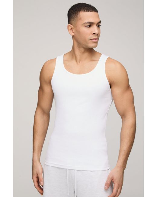 Boohoo White Basic Muscle Fit Ribbed Tank