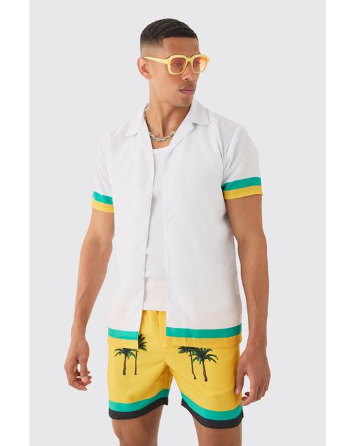 BoohooMAN White Regular Resort Shirt & Swim Short Set for men