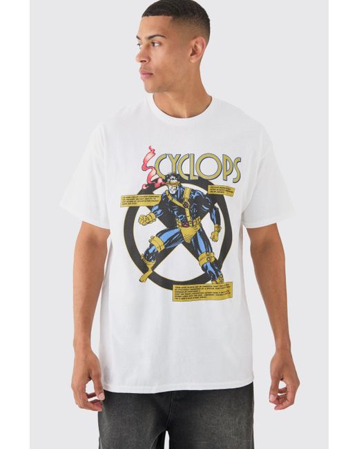 BoohooMAN White Oversized Marvel Cyclops X Men License T-shirt for men