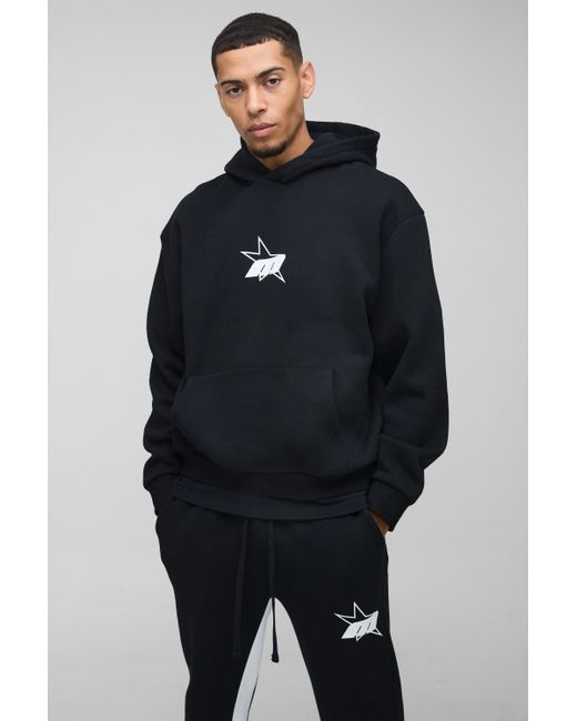 BoohooMAN Kastiger Oversize Trainingsanzug mit M Stern Print und Kapuze in Blue für Herren