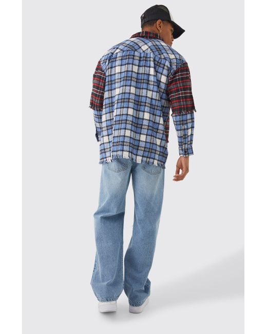 BoohooMAN Oversized Faux Layered Check Shirt for men
