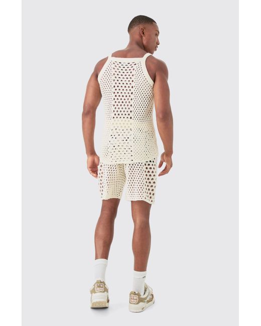 BoohooMAN White Muscle Fit Knitted Tank Short Set for men