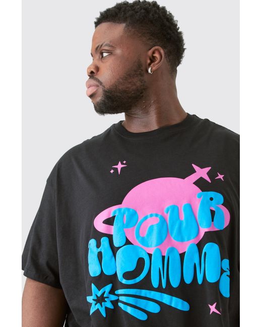 BoohooMAN Plus Space Pour Puff Print T-shirt In Black for men