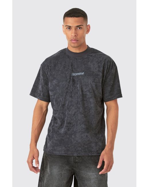 Oversized Extended Neck Towelling Homme T-Shirt Boohoo de color Gray