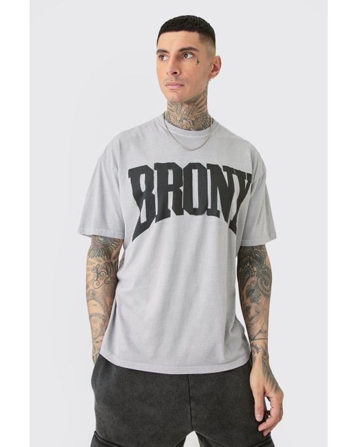 BoohooMAN Gray Tall Bronx Varsity Graphic T-shirt In Grey Marl for men