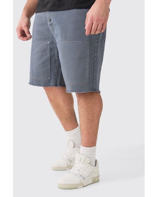 Boohoo Blue Plus Fixed Waist Washed Relaxed Twill Carpenter Short