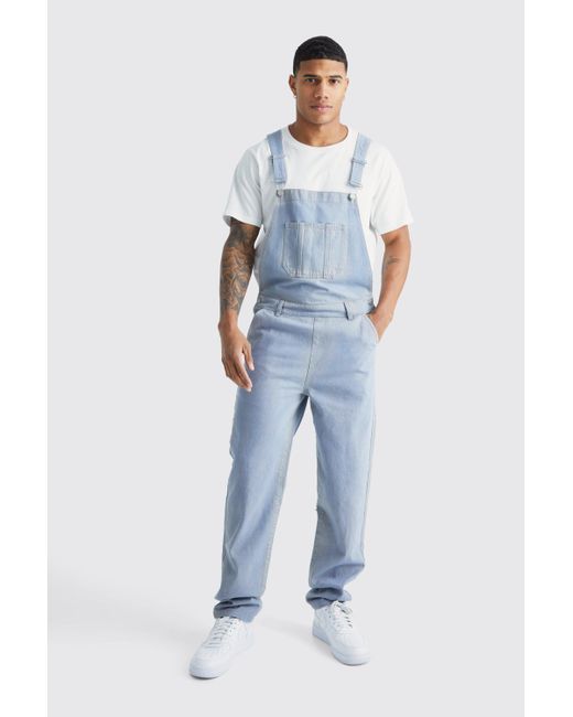 BoohooMAN Blue Relaxed Washed Illusion Dungaree for men
