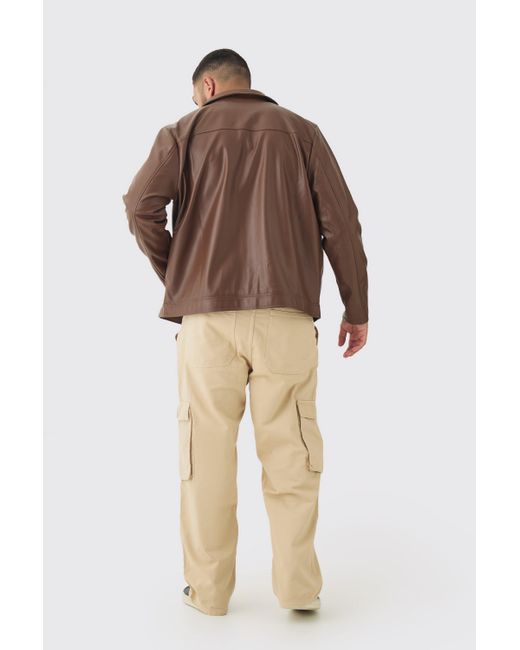 BoohooMAN Brown Plus Pu Lined Harrington Jacket for men