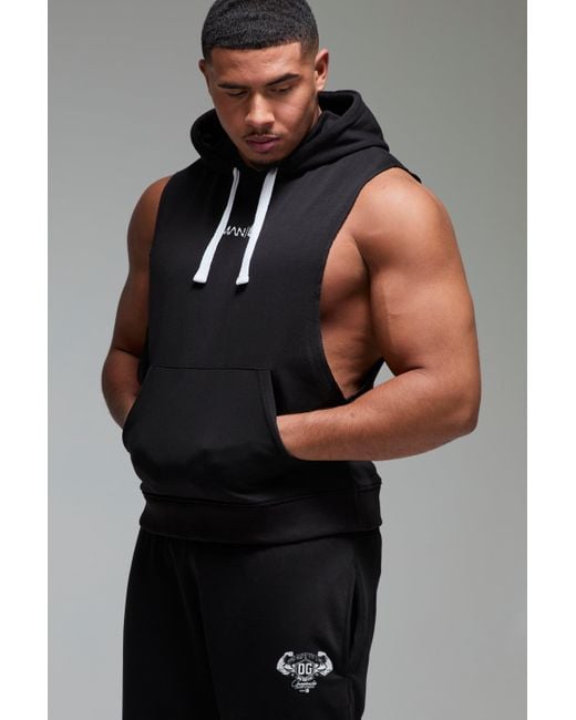 BoohooMAN Black Active X Og Gym Oversized Sleeveless Hoodie for men