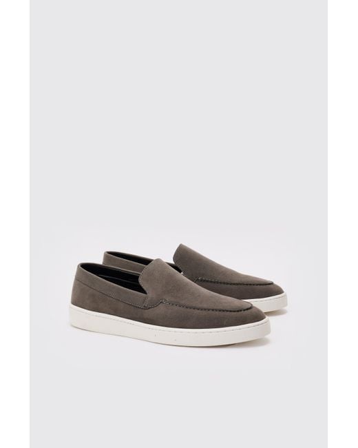 BoohooMAN Gray Faux Suede Slip On Loafer for men