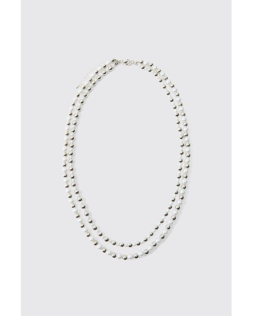 BoohooMAN Blue Double Layer Beaded Necklace for men