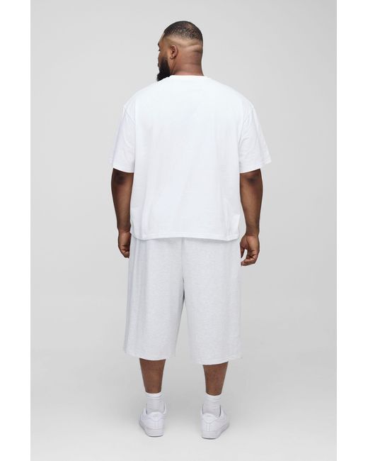 BoohooMAN White Plus Lightweight Loopback Basic Regular Fit Jersey Longline Shorts for men