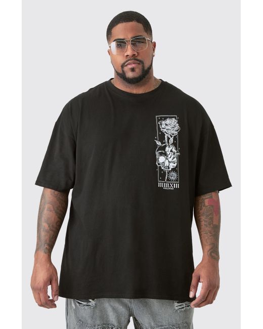 Camiseta Plus Oversize Con Estampado Gráfico De Flores Boohoo de color Black