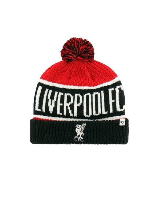 BoohooMAN Red Liverpool Fc 47 Turned Up Cuff Bobble Hat for men