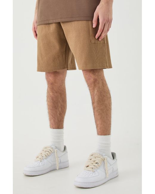 BoohooMAN Natural Relaxed Heavyweight Ribbed Cargo Short for men