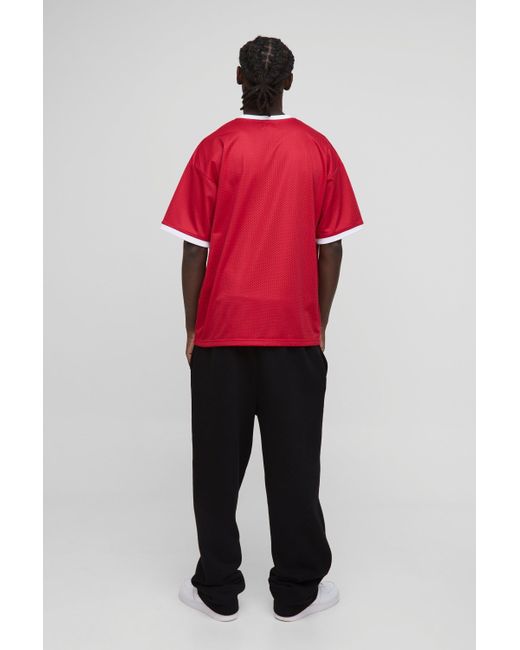 Camiseta Oversize Man De Malla Con Ribetes En Los Filos Boohoo de color Red