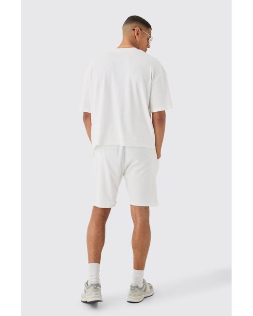 BoohooMAN White Loose Fit Mid Length Heavyweight Ribbed Shorts for men