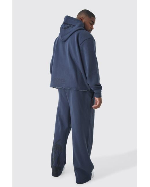 BoohooMAN Blue Plus Oversized Boxy Zip Thru Cherub Print Hoodie for men