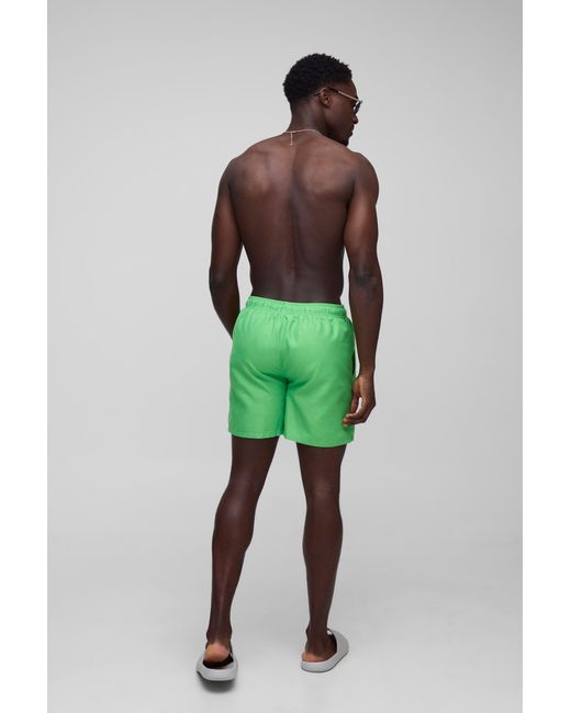 BoohooMAN Green Mid Length Branded Swim Trunks for men