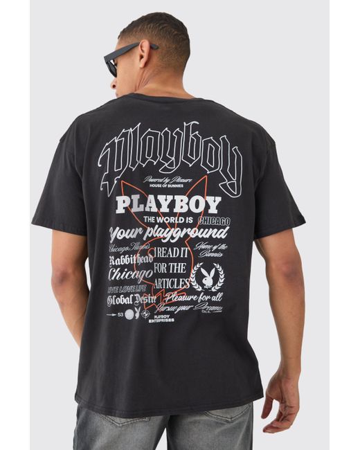 Camiseta Oversize Con Estampado De Playboy Boohoo de color Black