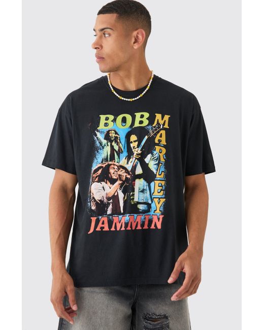 BoohooMAN Black Oversized Bob Marley License T-Shirt for men