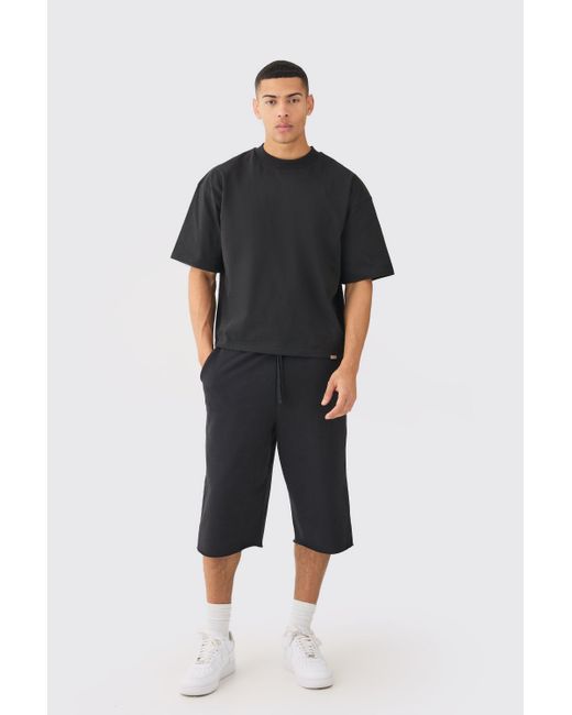 Boohoo Black Oversized Extended Neck Boxy Heavyweight T-shirt & Shorts Set