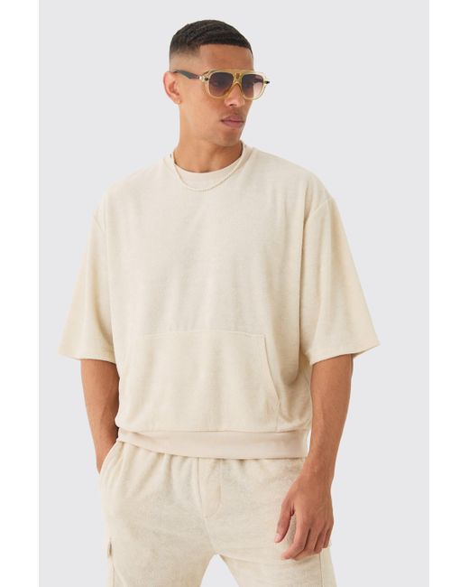 BoohooMAN White Short Sleeve Oversized Boxy Towelling Sweatshirt for men