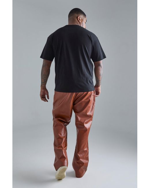 BoohooMAN Plus Slim Flare Pu Tailored Trouser in Brown für Herren