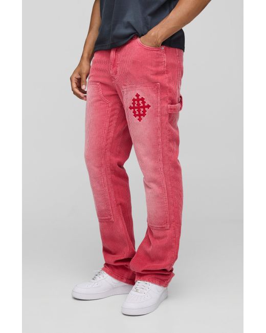 BoohooMAN Skinny Stacked Flared Washed Corduroy Carpenter Pants for men