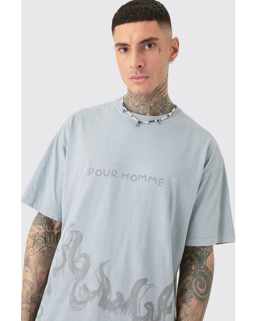 BoohooMAN Gray Tall Oversized Pour Printed T-shirt In Grey for men