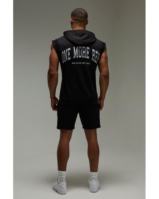 Sudadera Man Active Regular De Tela Rizo Con Cremallera Sin Mangas Y Estampado One More Rep Boohoo de color Black