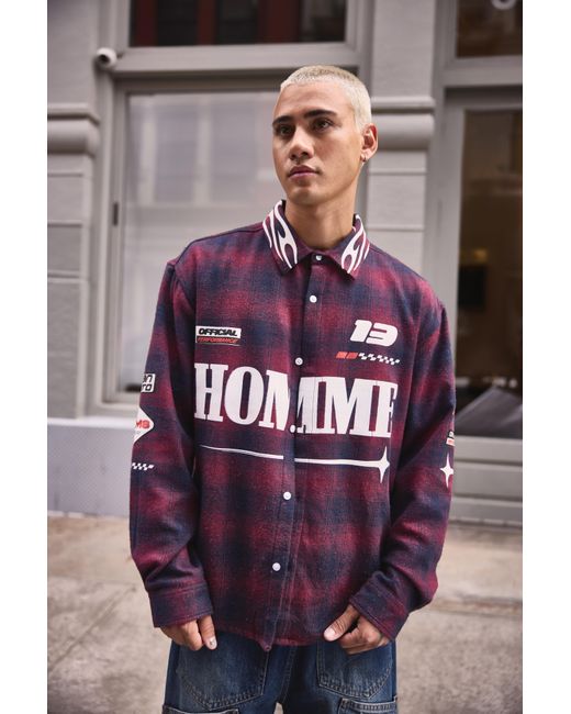 BoohooMAN Blue Oversized Homme Printed Check Shirt for men