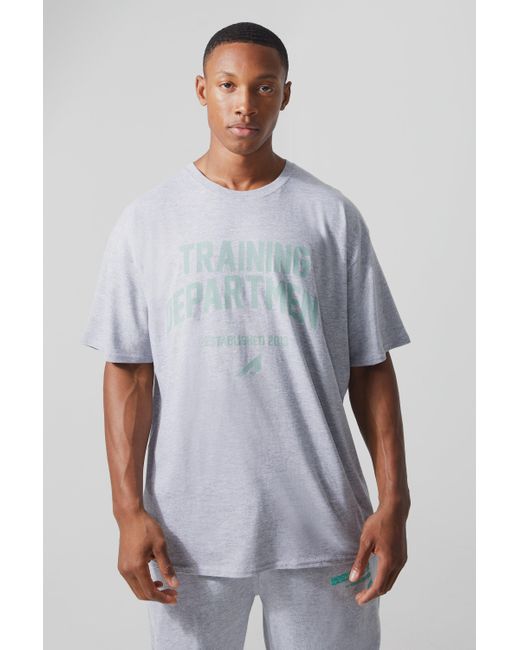 BoohooMAN Active Oversized Training Dept T-shirt in Grey for Men