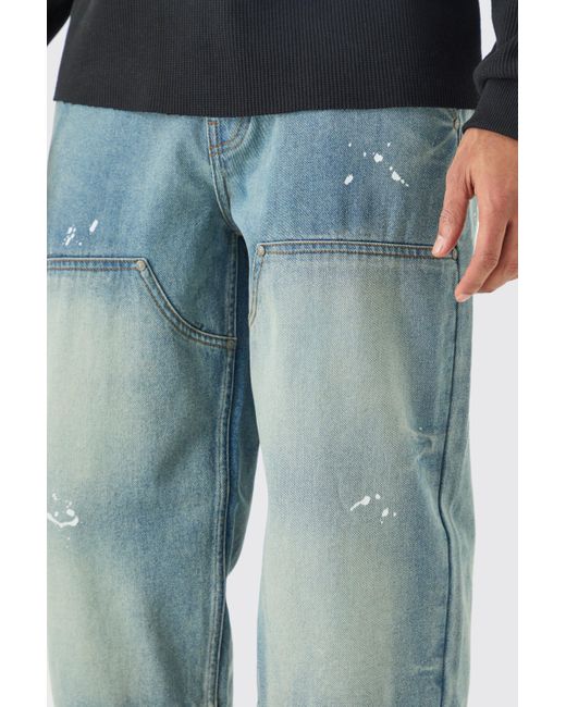 BoohooMAN Blue Baggy Rigid Carpenter Jeans for men