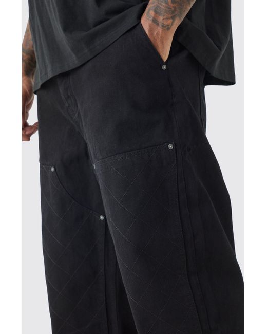 BoohooMAN Black Plus Relaxed Rigid Top Stitch Detail Carpenter Jean for men