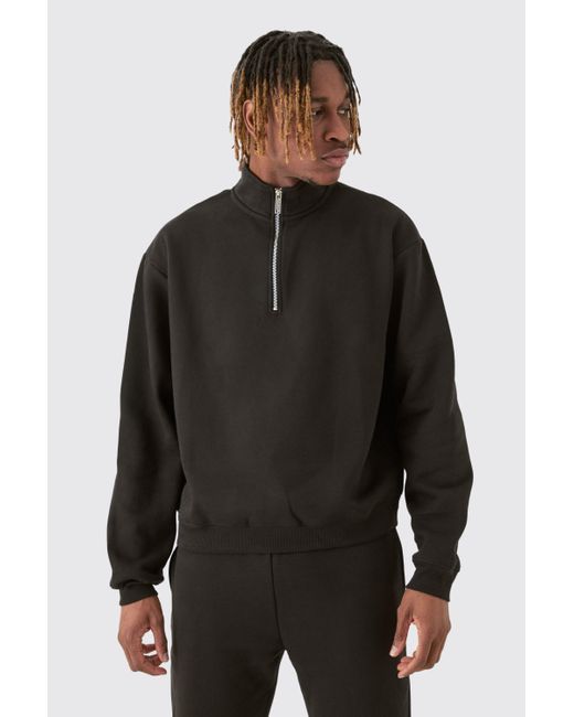 BoohooMAN Black Tall Oversized Boxy 1/4 Zip Sweatshirt Tracksuit for men