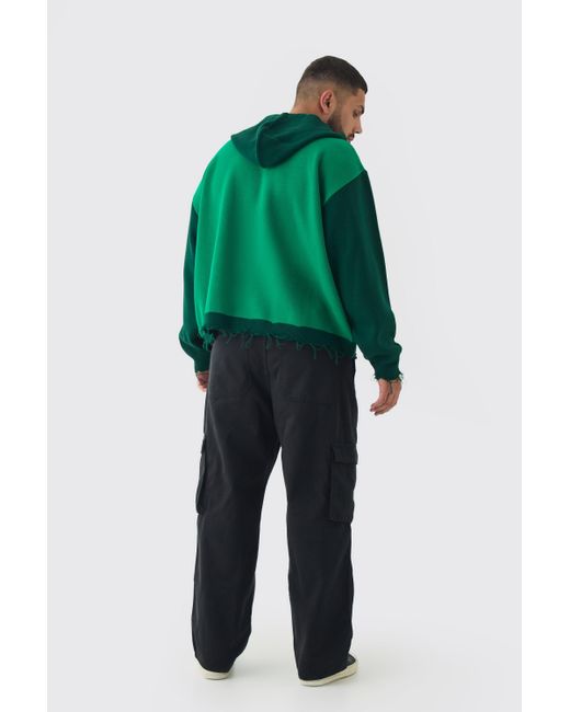 BoohooMAN Green Plus Distressed Varsity Hoodie for men