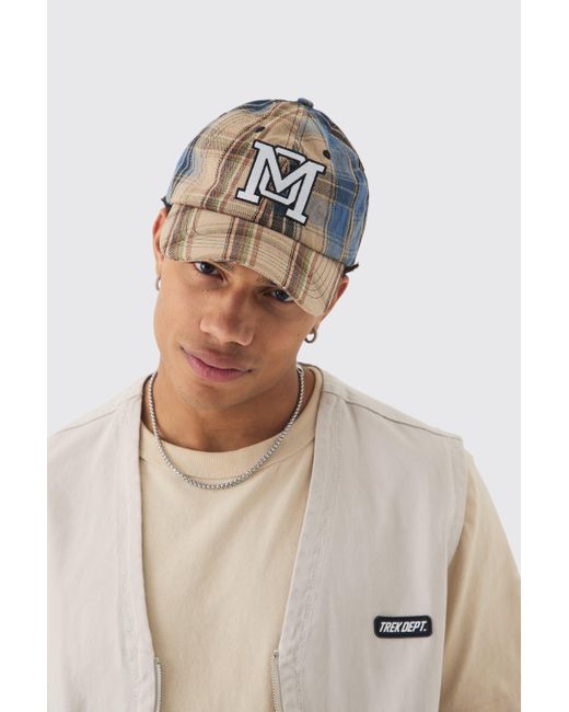 BoohooMAN Multicolor Patchwork Applique Cap In Sand for men