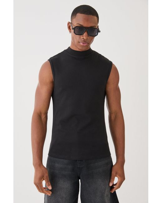 BoohooMAN Muscle Extended Neck Interlock vest in Black für Herren