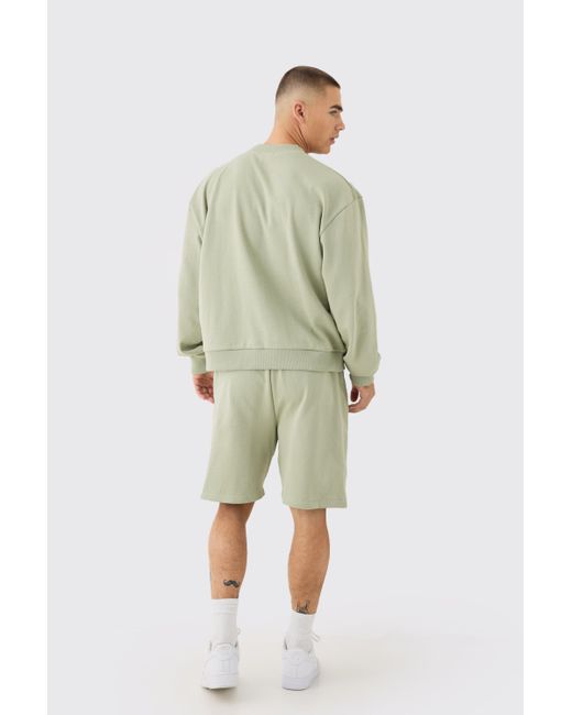 BoohooMAN Green Oversized Extended Neck Heavy Sweatshirt Short Tracksuit for men