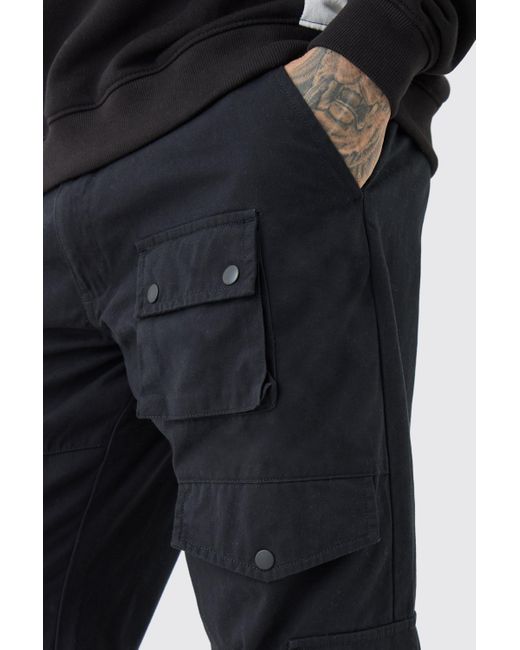 BoohooMAN Tall Fixed Waist Relaxed Fit Cargo Trouser in Black für Herren
